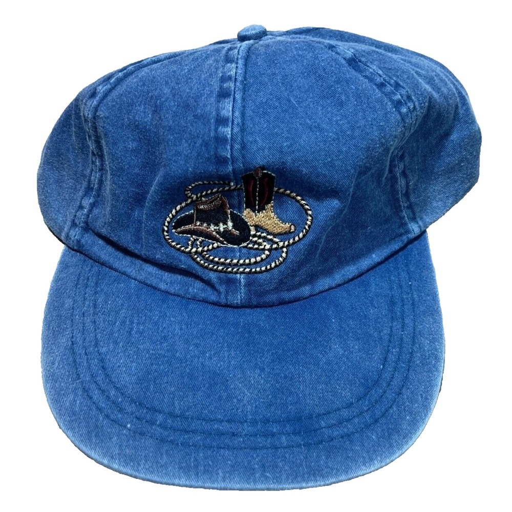Vintage‎ Dallas Texas Hat Mens Strapback Cap Blue Cowboy Hat Boots 90s Retro EUC